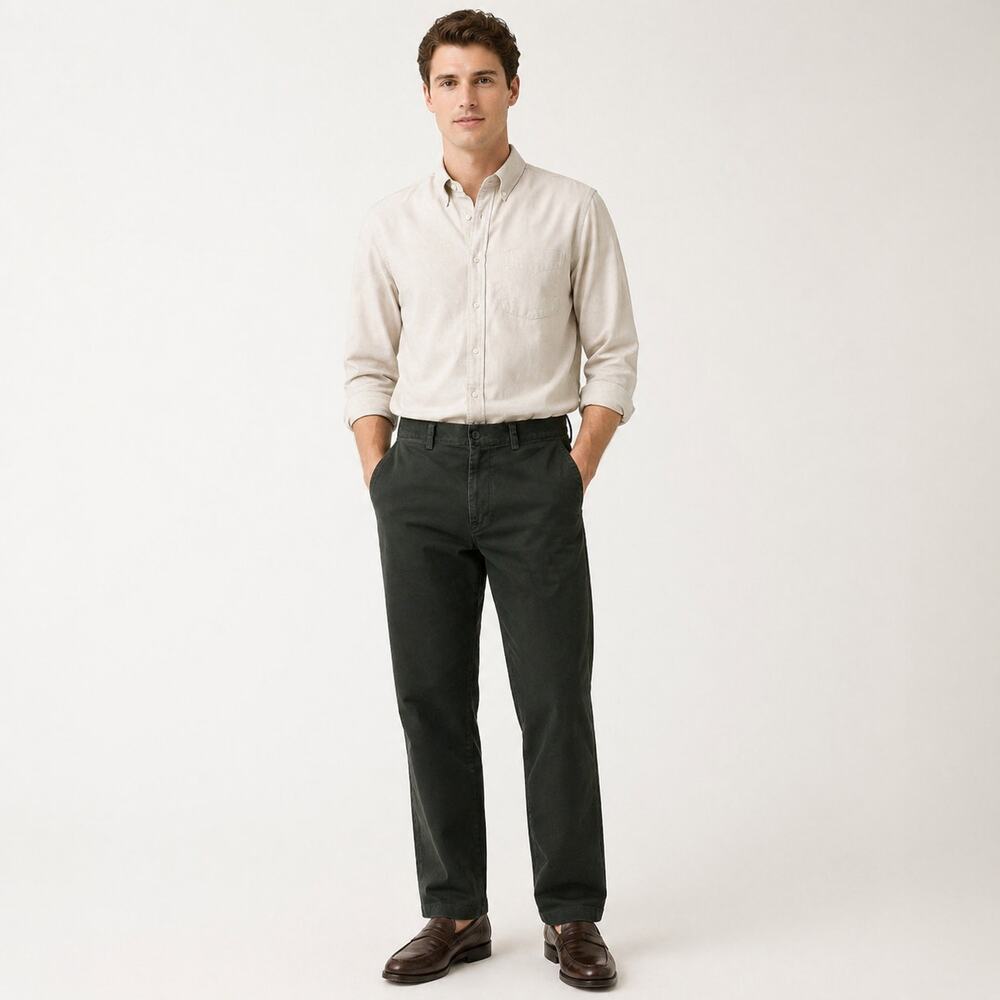 J Crew Twill Pants Mens 31 x 32 Dark Green Black Classic Fit Cotton Stretch